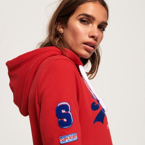 *Vintage Superdry Logo Bonded Satin Hoodie - Picture 3 of 10